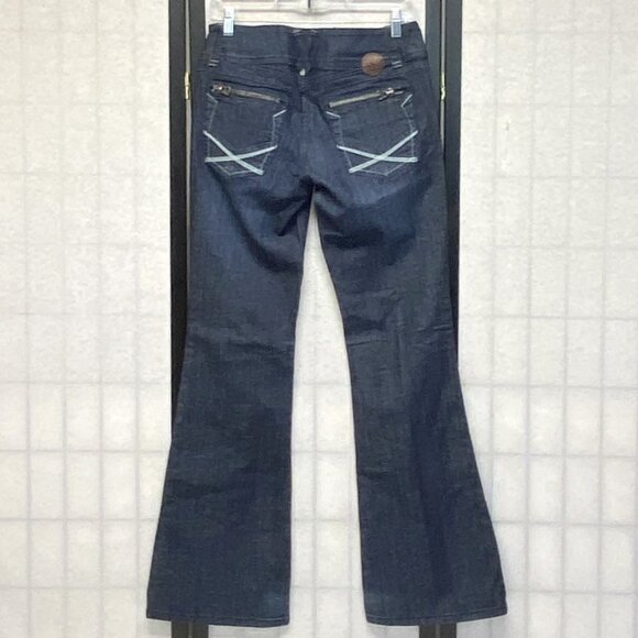 XOXO Low Rise Embroidered Flared Denim Jeans Light Distress Medium Wash NWT 7/8 - Picture 2 of 14